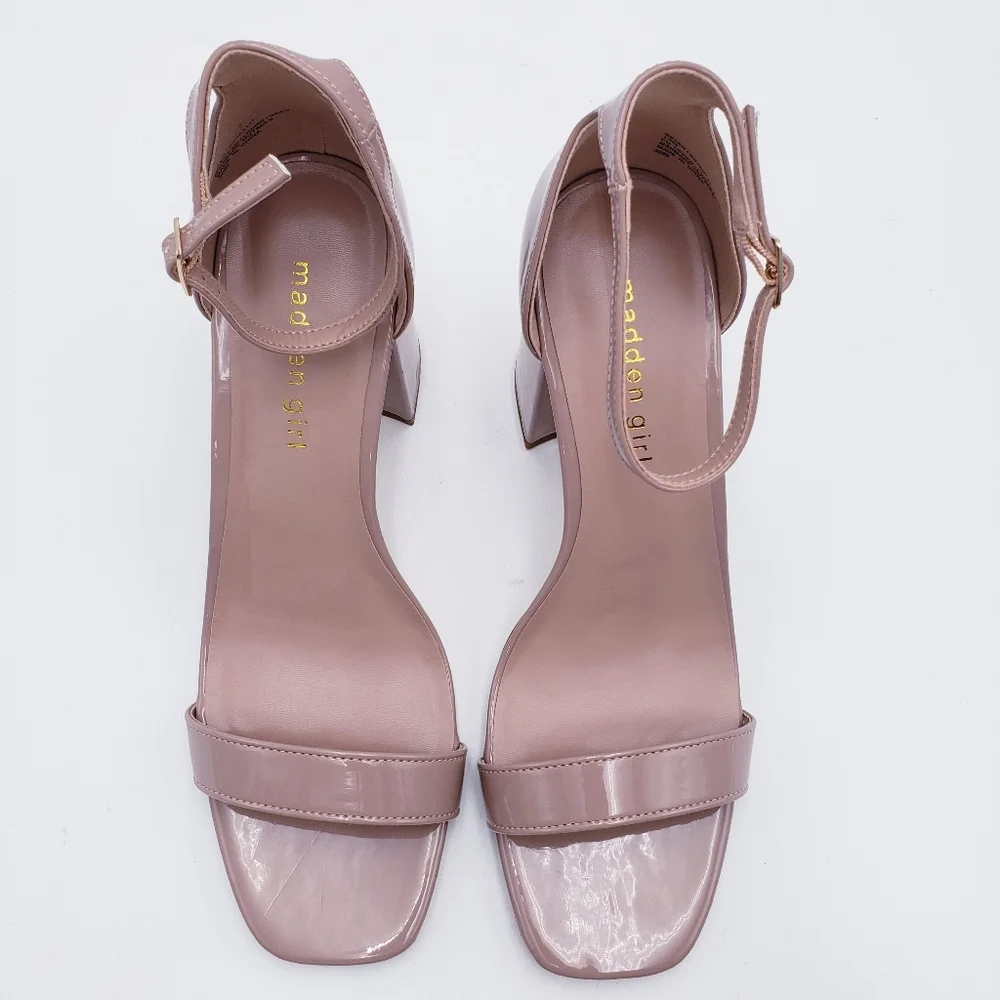Madden Girl‎ STAR Block Heel Platform Sandal Ankle Strap Square Toe Pink Size 10